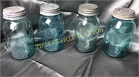 4 blue quart jars