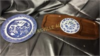 Blue willow plate and blue/white cheese platter?