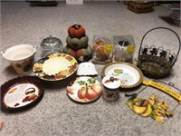 Fall decor lot, includes cake stand, pie plates,