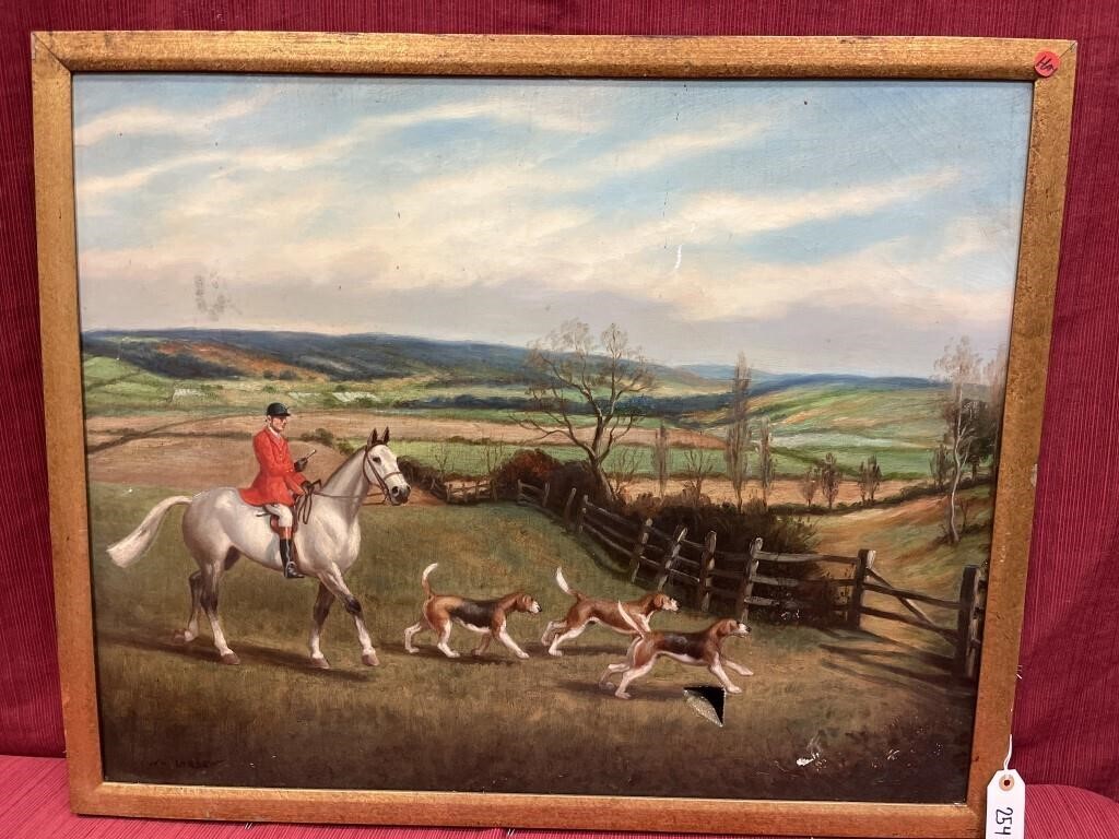 Framed Signed Oil Painting of English Hunting