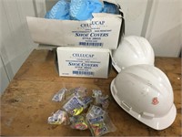 Safety lot Shoe covers, hardhats and earplugs
