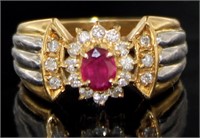 18kt Gold Natural Ruby & Diamond Ring