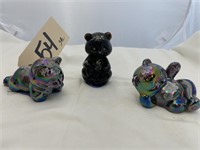 3 Fenton Glass Bears Hand painted