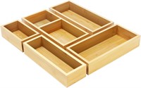 5 PCS Bamboo Organizer Box Set  Wood Trays