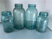 4 Vintage Ball Mason Blue Jars. 2 Half