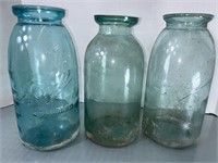 3 Vintage Half Gallon Blue Mason Jars Wax