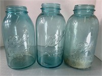 3 Vintage Ball Mason Blue half gallon jars