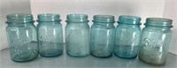 6 Vintage Blue Ball Mason Jars.