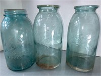 3 Vintage Ball Mason Blue Half Gallon Jars