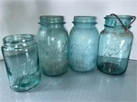 4 Vintage Ball Mason Blue Jars. 3 Quarts