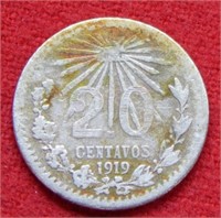 1919 Mexico Silver 20 Centavos