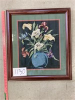 Vintage Counted Stitch Framed Flower Picture