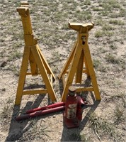 2 Yellow Jack Stands and Bottle Jack