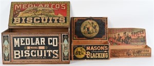 3- WOODEN BOXES w/ ADVERTISING