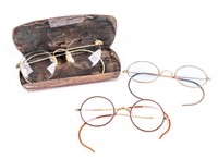 Lot of 3 PR Antique / Vintage Eyeglasses & Case