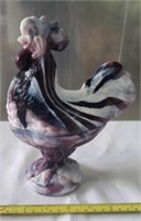 Slag Glass Rooster Lidded Candy Dish- Purple &