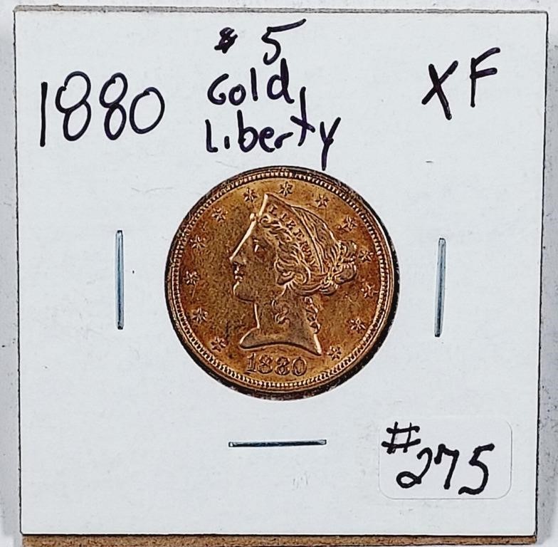 1880  $5 Gold Liberty   XF