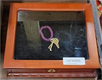 WOOD FELT-LINED LOCKED COIN DISPLAY CASE