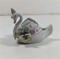 Vintage Porcelain Swan With Raised Flowers