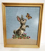 Framed Hand Stitched Rabbit Picture