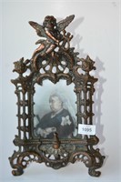 Antique cast bronze ornate photo frame with