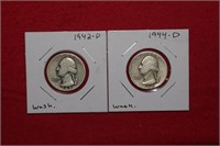 1942-D & 1944-D Silver Quarters
