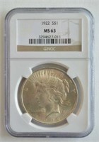 1922 NGC MS 63 Peace Silver Dollar