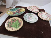 Majolica Platter, 4 Plates, 2 Avon Ware England