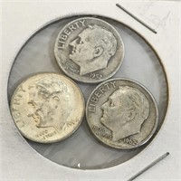 SILVER Roosevelt Dime Lot x 3