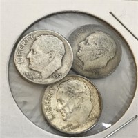 SILVER Roosevelt Dime Lot x 3