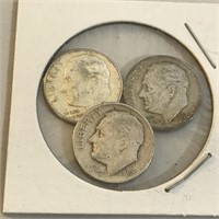 SILVER Roosevelt Dime Lot x 3