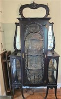 Antique Gothic Style Velvet Lined Display Cabinet