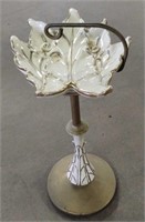(R) Vtg Maple Leaf Smoke Stand, Porcelain & Brass