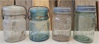 4pcs Vintage Blue Clear Glass Mason Jars