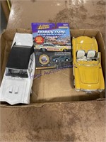 METAL MODEL CARS, YELLOW, WHITE, CARDED CAR