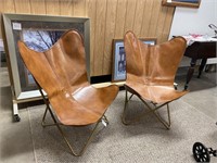 PAIR OF LEATHER BUTTERFLY CHAIRS