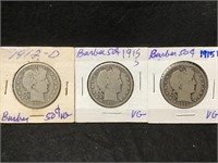 3 Silver Barber 50 Cents