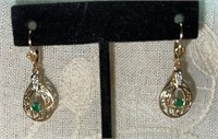 14kt YG Emerald & Diamond Filigree Teardrop