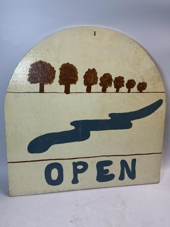 24” x 24” Hand Painted Wooden “Open” Sign