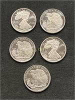 Lot Of 5 - 1/10 Ozt .999 Silver Rounds