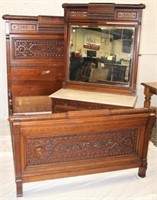 Early Victorian handcarved solid walnut Bed &