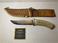 Vintage Bone Handled Knife & Leather Sheath