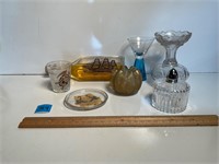 Lot of Glass Items - Shot Glasses, Tray, Shaker..