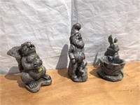 (3) Animal & Gnome Statues