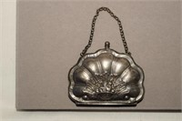 Small Metal Clamshell Purse w/ Chain - Clasp is