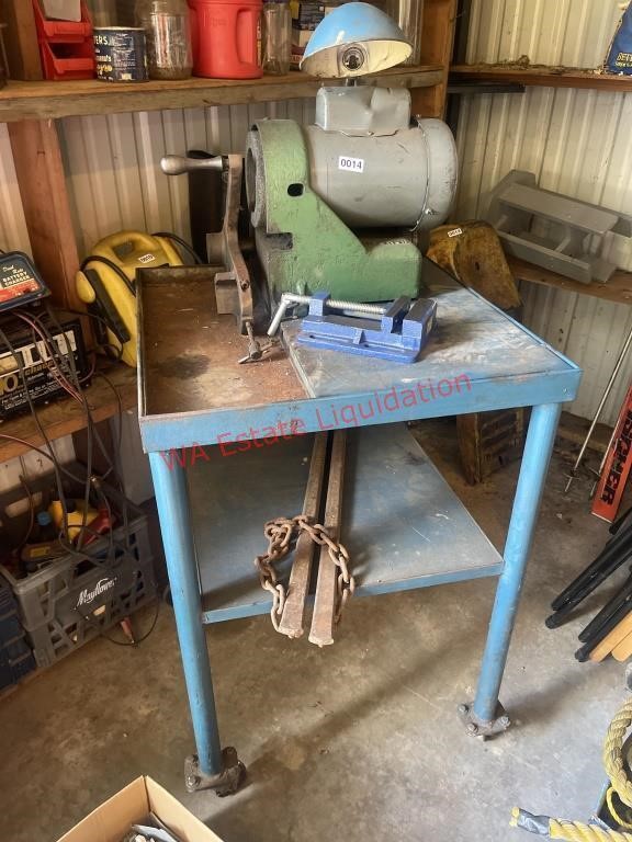 Grinder, vise on Rolling Metal Cart