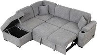 L Shaped Sectional Pull, Linen Upholstery Sleeper