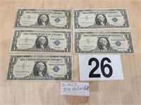 5 - 1957 $1 SILVER CERTIFICATES