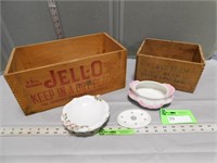 Jello-O and Yeast Foam wooden crates and 2 soap di