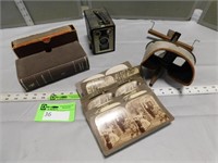 Stereoscope, cards and box camera